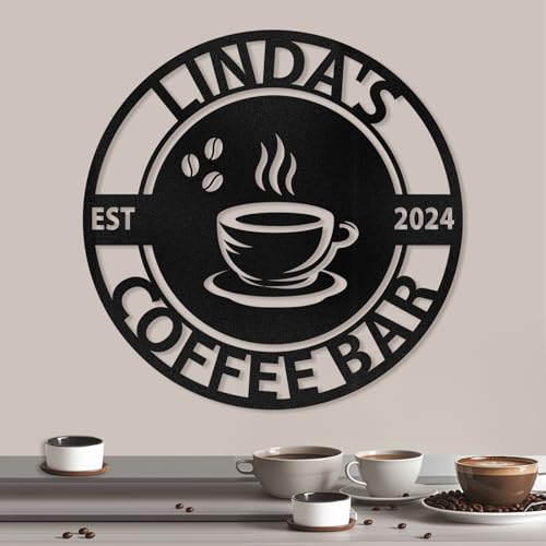Ironglyh Personalized Coffee Bar Metal Sign, Black Large Wall Decor, Rustic Metal Hanging Wall Art Signs, Coffee Bar Letter Sign, Farmhouse Coffee Bar Accessories, Home Decor for Kitchen Farmhouse Bar