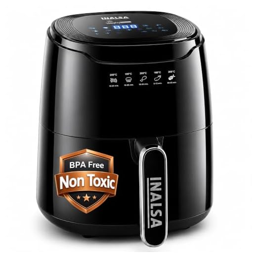 INALSA Air Fryer 4.2 ltr|1400 W with Air Crisp Technology|Temperature & Timer Control|8 Preset Menu & Digital Display|Air fry, Bake,Roast,Reheat,Dehydrate|Airfryer Recipe book(Tasty Fry Digital)