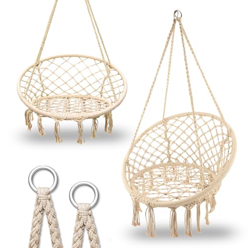 Extralink Hängesessel ohne Gestell im Boho Stil – Hängesessel Outdoor & Indoor für Erwachsene & Kinder, bis 120 kg, Ø 80cm, Komfort Hängeschaukel für Terrasse und Garten, Wetterfest, Beige