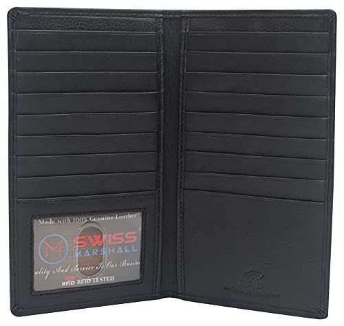 RFID Blocking Bifold Genuine Leather Credit Card ID Holder Long Wallet (CN Black)