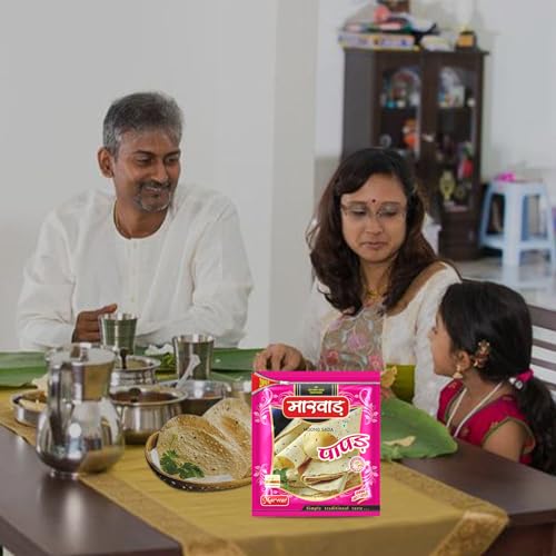 Image of Marwar Rajasthani Moong Dal Plain Papad 400gm | Low Spicy Handmade Sada Pappadam | Zipper Pack Appadam | Size: 7Inch, Contains 28-30 Papads | Perfect Snack or Meal Side