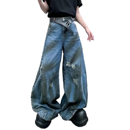 Men's American Style Jeans Dirty-Dye Flip Design Wide Leg Pants High Street Menwear Denim Trousers