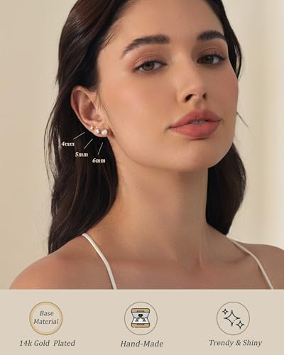 5 Pairs 14K Gold Plated Stud Earrings for Women, Hypoallergenic Earring Sets for Multiple Piercing, Premium Cubic Zirconia Studs Earrings for Women3