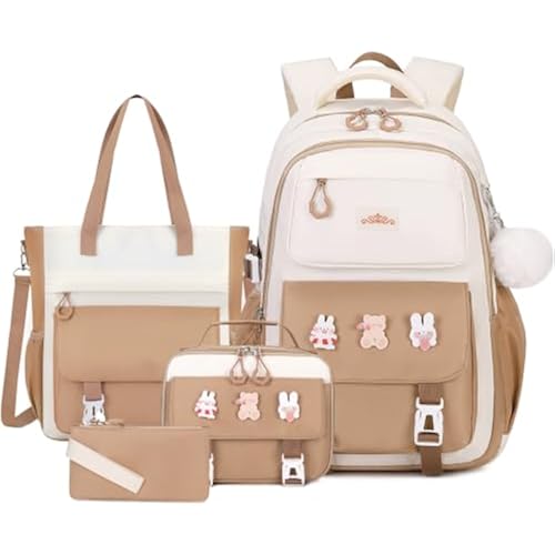 DIGOBAY 4Pcs Girls Backpack with Lunch Box Tote Bag Pencil Case for School