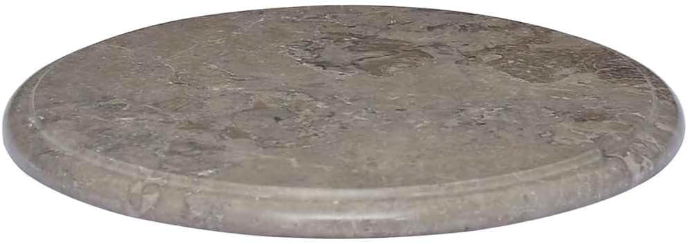 Round Marble Table Top 15.7" Diameter Replacement Surface for Coffee Tables, Patio Dining & Outdoor Use Natural Gray Stone Design