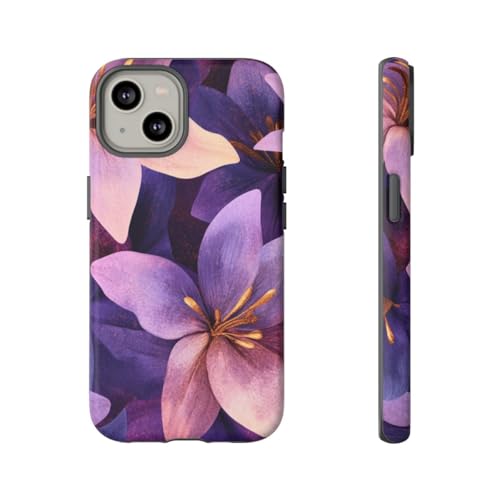 Coque iPhone 14 rigide mate motif floral violet antichoc pour smartphone