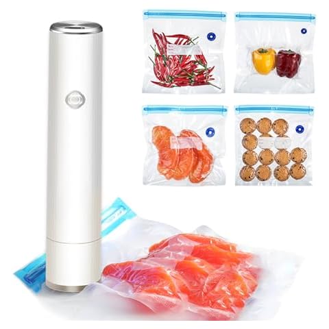 MERNEUO Food Vacuum Sealer, Portable Mini Vacuum Sealer for Food, for Food Preservation and Storage, Food Save Vacuum Sealer, with 5 Reusable Zipper Vacuum Bags Cover