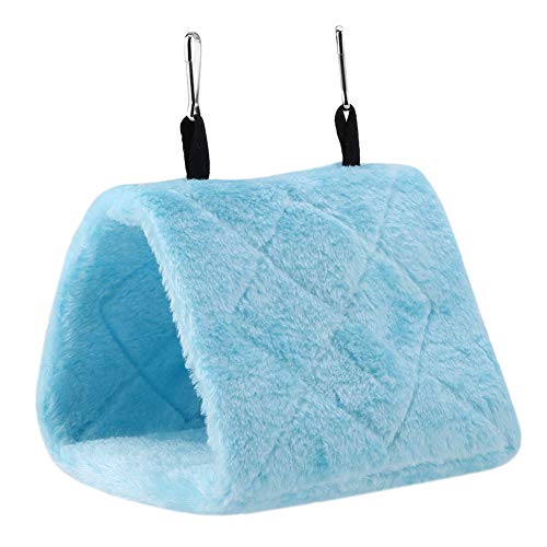 Tbest Jaula Colgante para Pájaros, Hamaca de Felpa Suave, Tienda para Colgar en Jaula para Pájaros, Loro, Cama Caliente de Invierno, Juguete para Mascotas (Azul)