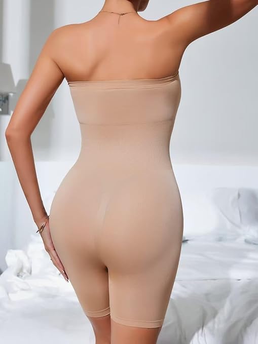 Image of Women's Seamless Tummy Control Shapewear Bodysuit with Adjustable Straps | Slimming Full Body Shaper with Shorts | Body Compression for Under Dresses (Pack of 2)
