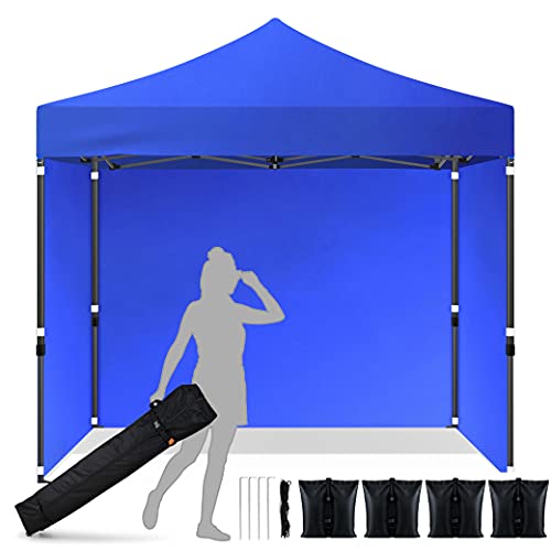 AIHO 10'x10' Canopy Tent Pop Up Outdoor Tent with 4 Side Wall Patio Sun Shade Canopies with Canopy Tent Bag and 4 Sandbags, Outdoor Portable Tent Folding Canopy Tent -Series(Blue)