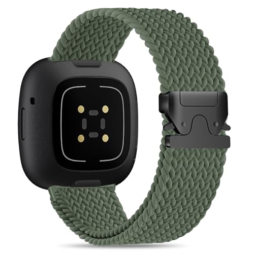 Image of HSWAI Magnetic Braided Compatible with Fitbit Versa 4 Bands for Women /Versa 3 /Sense /Sense 2 Bands, Soft Stretchy Sport Strap Woven Loop Elastic Nylon Wristbands Men