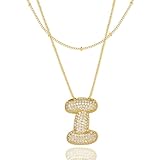 Bubble Letter Necklace Gold for Women，Layered Plated Initial Pendant Puffy Zircon Name Personalized Necklaces Fashion Jewelry for Gifts