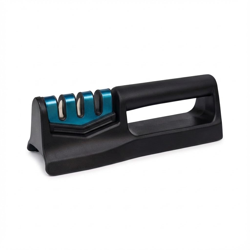Manual Knife Sharpener Tool with 3 Stage Sharpening System | Professional Kitchen Knife Sharpener for Home | Stainless Steel Knife Sharper & Scissors Sharpener Tool for Steel Knives (3 in One)