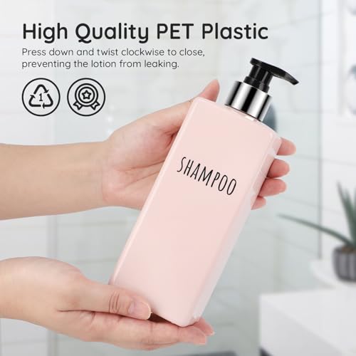 Image of Segbeauty 16.9oz Shower Bottles Refillable, 3 Pack of Shampoo and Conditioner Bottles for Bathroom, 500ml Plastic Square Soap Dispenser Set Lotion Dispenser Empty Press Pump Bottle Pink