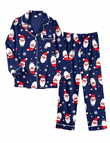 Image of Ekouaer Women Satin Pajamas Set Classic Button Down Long Pjs Set