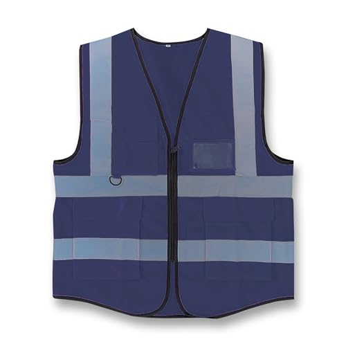 Image of Vasego - Hi Visibility Executive Reflective Safety Vest for Men & Women with Multi pockets with zipper -Class 2 Utility High Viz vest for adults with reflective strips (Navy, S)