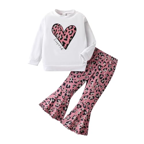 Image of Toddler Girl Clothes Long Sleeve Cartoon & Letter Graphic Top + Fruit Stationery Print Flared Leg Pants