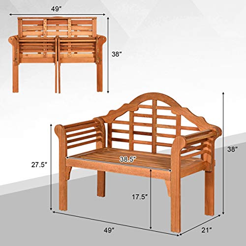 Tangkula Outdoor Eucalyptus Wood Folding Bench, 4 Ft Foldable Solid Wood Garden Bench, Two Person Loveseat Chair For Garden, Patio, Porch, Poolside, Balcony, Teak (Natural) #TOP3