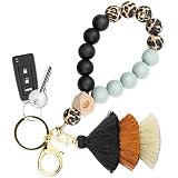 Bisanzoya Beaded Keychain with Tassel, Silicone Key Ring Bracelet, Boho Car Key Chain Wristlet Cute