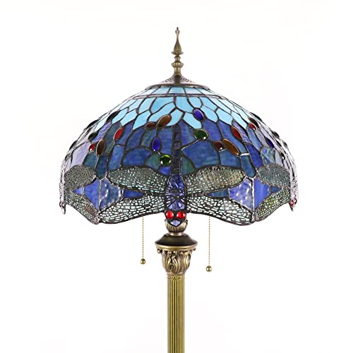 Tokira Tiffany Floor Lamps For Living Room Clearance Blue, 16 Inch Vintage Tiffany Standing Floor Lamp For Lounge, Large Stained Glass Reading Dragonfly Floor Lamp #TOP3