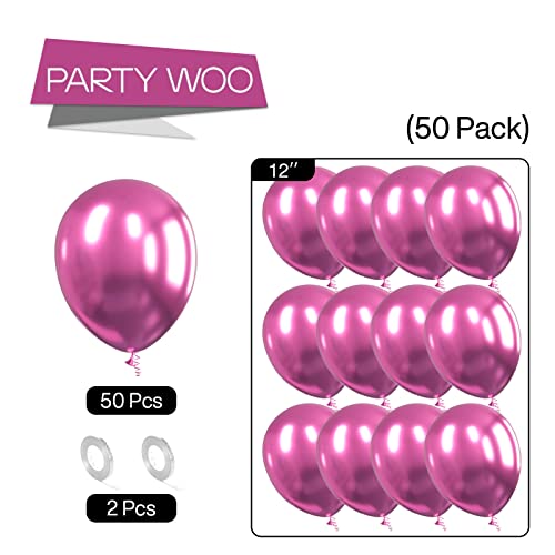 Image of PartyWoo Metallic Hot Pink Balloons 50pcs Dark Pink Magenta Fuchsia Color