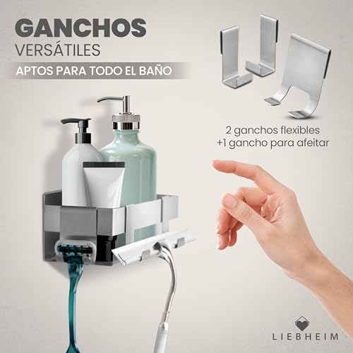 Miniatura 4 de Liebheim Estante De Ducha Cesta De Ducha Estante De Baño Sin Taladrar - Fijación Super Fuerte Gracias A La Cinta Adhesiva De Montaje - Acero Inoxidable S304 - Macizo Acero Inoxidable Cepillado