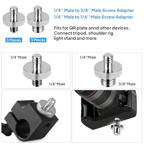 Standard Metal Male Convertor Threaded Screw Adapter Spigot Stud for Studio Light Stand, Hotshoe/Coldshoe Adapter, Ball Head, Wireless Flash Receiver, Trigger (20 PCS Camera Screws Mount Set)