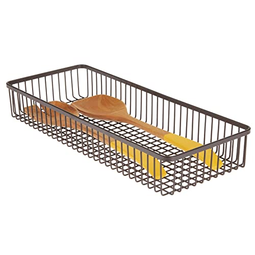 Mdesign Metal Farmhouse Kitchen Cabinet Drawer Organizer Basket Tray, Shallow Storage Bin For Cutlery, Serving Spoons, Cooking Utensils, Appliances, Gadgets, Unity Collection, 15" Long, 4 Pack, Bronze #TOP6