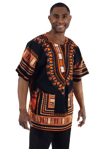 Traditional Thailand Style Dashiki - Available in Several Color Combinations (Black with Orange)