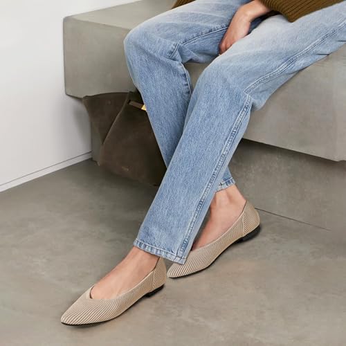 Comfortable Beige Knit Pointed Toe Ballet Flats for Women - Image 4
