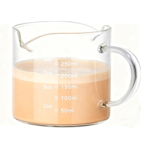 BCnmviku 250ml Espresso Cups,Espresso Shot Glass with Handle,V-Shaped Mouth Espresso Measuring Cup for Coffee,Milk (Dual Spouts)