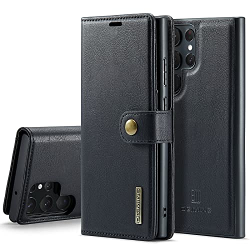 Coque cuir Galaxy S23 Ultra premium : étui portefeuille amovible 2 en 1 avec rabat magnétique