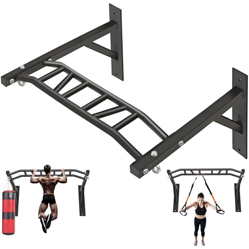 Upgraded Pull Up Bar Wall Mounted,Heavy Duty Multi Grip Bar with 14 Grip Positions,Space Saving Home Gym Equipment -Ideal for Garage,Outdoor Strength Training, Chin Up Bar,Supports to 300 KG
