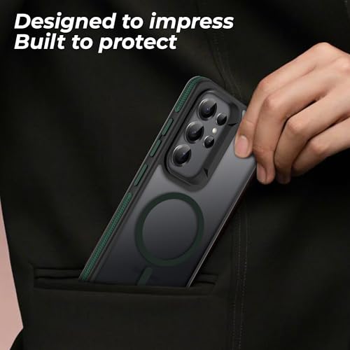 Image of A rtistque Compatible with Mag-Safe Frosted Ultra Matte Back Cover Case for Samsung Galaxy S25 Ultra 5G | Smooth Sides with Grip | Design | Raised Camera Edges | Samsung S25 Ultra Back Cover - Green