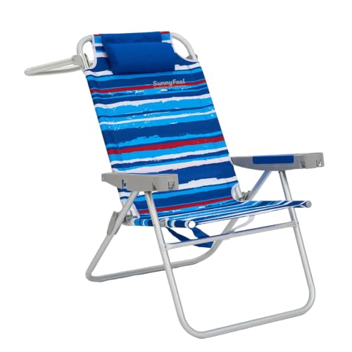 Image of SUNNYFEEL Tall Folding Beach Chair for Adults 5-Position Reclining Lay Flat