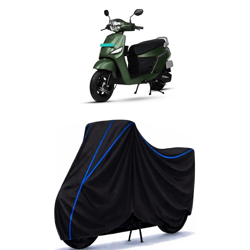 Image of Scooty Cover Water Resistant for C12i Max | Universal Scooter & Bike Cover | Heavy Duty UV Dust, Rain & Scratch Protection Weather Indoor Outdoor | Black with Blue Piping