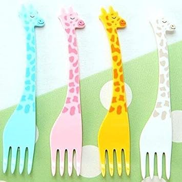 Nimbose Reusable Giraffe Shaped Fruit Fork Set for Kids, Salad Forks Cake Fruit Picks Cutlery Party Forks Set Tableware (Multicolour, Pack of 12)