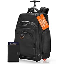 Everki Atlas Wheeled Laptop Backpack & RFID Blocking Passport Holder - 13-17.3" Adjustable Compartment, Rolling Carry-On Backpack for Travel & Business, Black Wallet for Men & Women, Passport Protecto