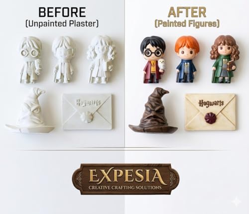 Image of EXPESIA Harry Potter DIY Craft Kit, Resin Art Set with Harry, Ron, Hermione, Sorting Hat and Hogwarts Letter, Painting Clay Decoration