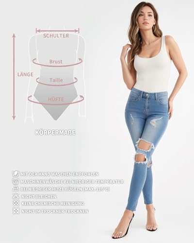 ALGALAROUND Damen Bodys Ärmellos Kurzarm Tank Tops Body Suit mit U-Ausschnitt Sommer Outfit Elegant Sexy Damenbody Slim Fit Oberteil Women Bodysuit Leotard Weiß S