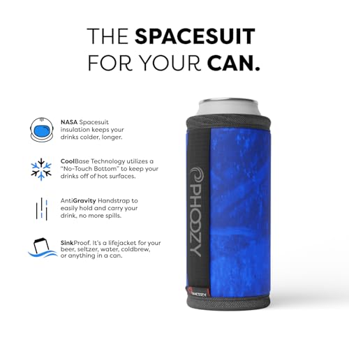 Image of PHOOZY Insulated Can Cooler for Slim 12 oz Cans - Patented Drink Sleeve with NASA-Inspired Technology - Keeps Beer, Soda & Sparkling Water Cold Longer - Lightweight Outdoor Can Holder - Blue
