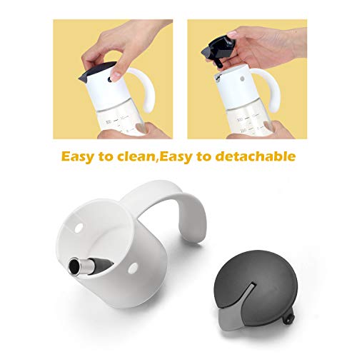 Olive Oil Dispenser Bottle for Kitchen Cooking - Auto Flip Condiment Container With Automatic Cap and Stopper - Leakproof Vinegar Glass Cruet Stainless Steel Non-Drip Spout (white and yellow) - Thumbnail 4