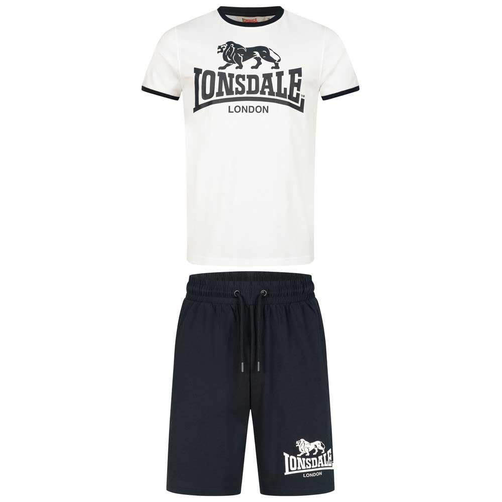 Lonsdale Męski zestaw t-shirtów i szortów, normalny krój, MAIST, biały/granatowy, XXL