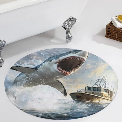 Alfombra para sala de estar temática de tiburón atacando barco suave 6