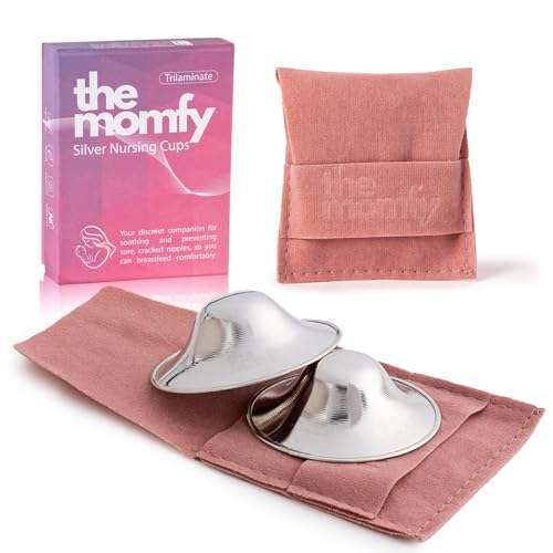 The MOMFY Silver Nursing Cups Silver Nipple Shields - Trilaminated Protective Breast Shields for Breastfeeding Dermatologically Tested | Nickel Free | Free Storage Pouch