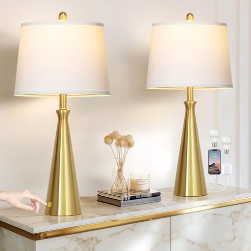 Set de 2 lámparas doradas de mesa touch con puertos USB