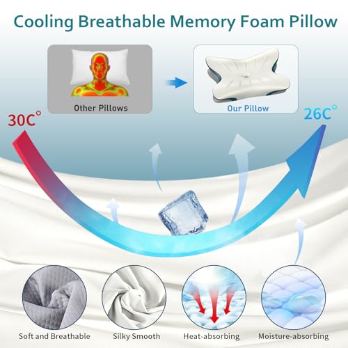 Cervical Pillow for Neck Pain Relief - Ergonomic Neck Pillow for Sleeping Contour Memory Foam Pillows for Neck Support, Orthopedic Bed Pillow for Side Back Stomach Sleepers