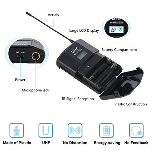 XTUGA SKM4000PLUS 4 x100 Channel UHF Wireless Bodypack Microphone System with Selectable Frequencies Prevent Interference, Use for Family Party, Church, Small Karaoke Night (Range:200-320Ft)