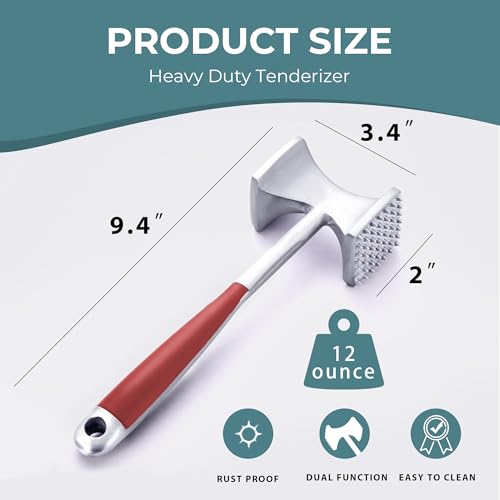 Image of KITEXPERT Meat Tenderizer Hammer with Comfortable-Grip Handle, Dual-side Mallet for Kitchen, Heavy Duty Pounder For Tenderizing Steak, Beef and Fish, Red