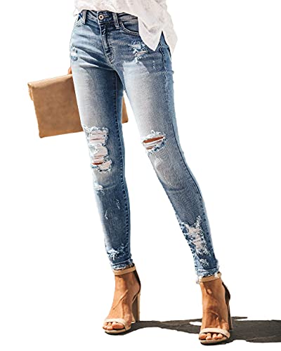 Allimy Women's High Rise Skinny Stretch Ripped Jeans High Waisted Destroyed Denim Pants4